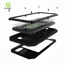 Luxury Doom armor Metal Aluminum phone Case for iPhone 4 4S 5S SE 5C X 6 6S 7 8 Plus Shockproof Dustproof Cover+Tempered glass